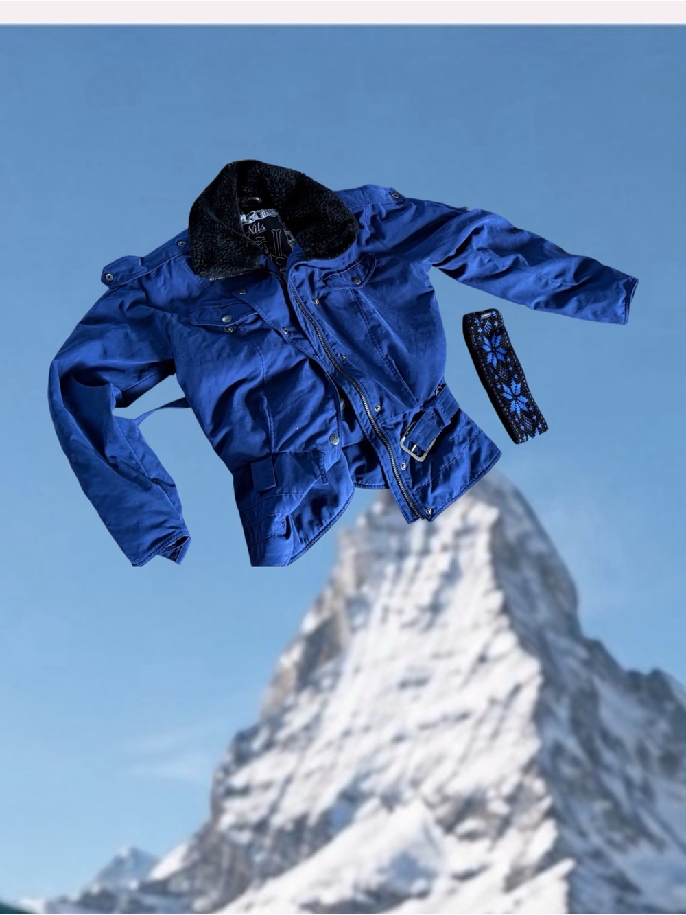 NILS Blue Women’s Ski Jacket with Black Sherpa Collar